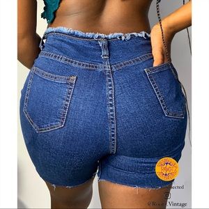 Dark Blue Vintage Distressed Denim Shorts